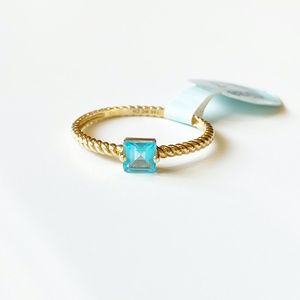 💍 14K SOLID YELLOW GOLD BLUE TOPAZ PRINCESS CUT CABLE RING SKINNY STACKABLE